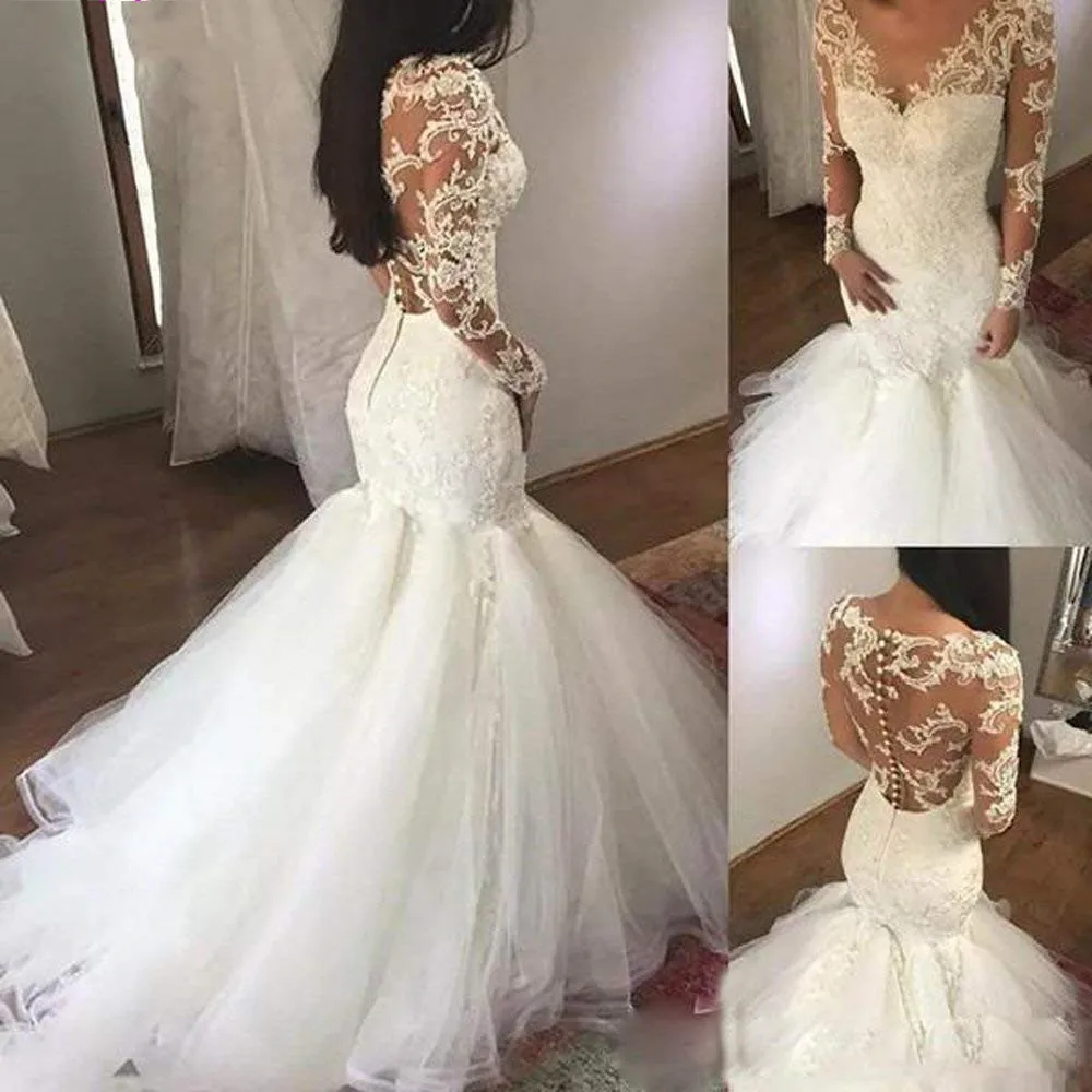 Vestido De Novia Luxury V-neck Mermaid Wedding Dress Long Sleeves Wedding Gown Beaded Lace Illusion Back Bridal Dress
Vestido De Novia Luxury V-neck Mermaid Wedding Dress Long Sleeves Wedding Gown Beaded Lace Illusion Back Bridal Dress
