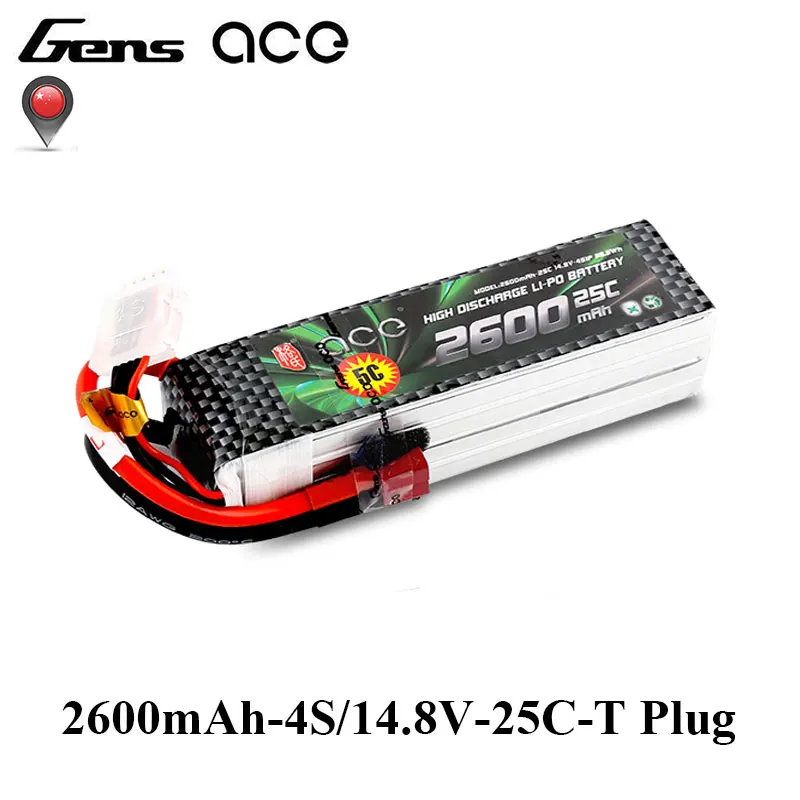 

Gens ace Lipo Battery 11.1V 14.8V 2600mAh Lipo 3S 4S Battery Pack 25C T Plug Batteries for RC Helicopter Airplane Top Quality