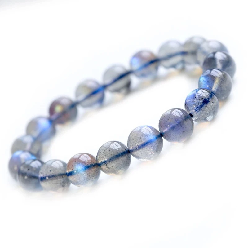 

9-10mm Natural stretched feldspar bracelet collection class 6A bead products glitter gray moonstone jewelry