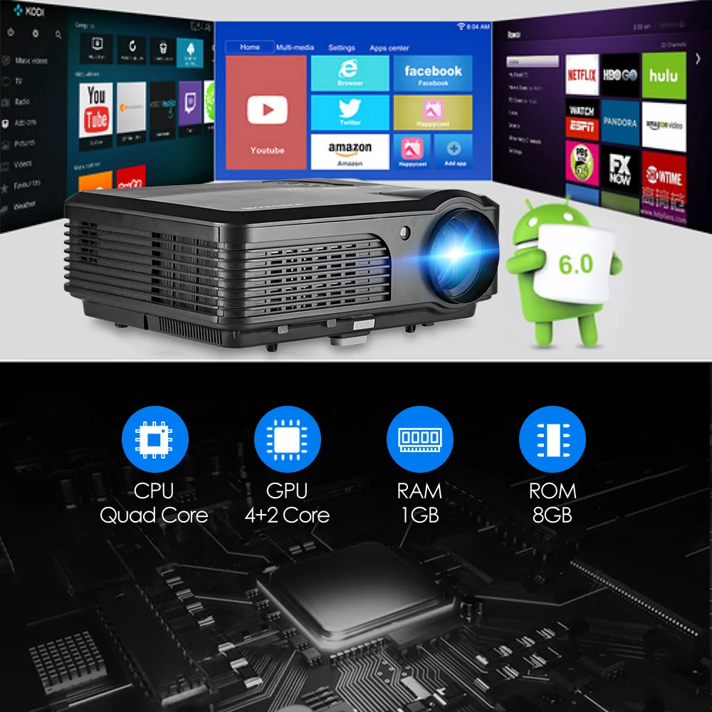 Умный светодиодный проектор для домашнего кинотеатра Android Bluetooth Wifi Поддержка Full HD