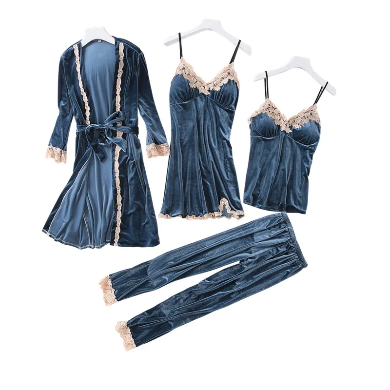 Gray Womens 4PC Strap Top Pants Suit Pajamas Sleepwear Sets Spring velvet Home Wear Nightwear Kimono Robe Bath Gown Bathrobe
Gray Womens 4PC Strap Top Pants Suit Pajamas Sleepwear Sets Spring velvet Home Wear Nightwear Kimono Robe Bath Gown Bathrobe