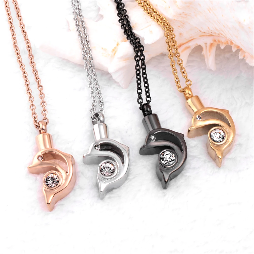 Crystal Birthstone Inlay Dolphin Cremation Urn Necklace Memorial Jewelry Stainless steel Urn Pendant
Crystal Birthstone Inlay Dolphin Cremation Urn Necklace Memorial Jewelry Stainless steel Urn Pendant