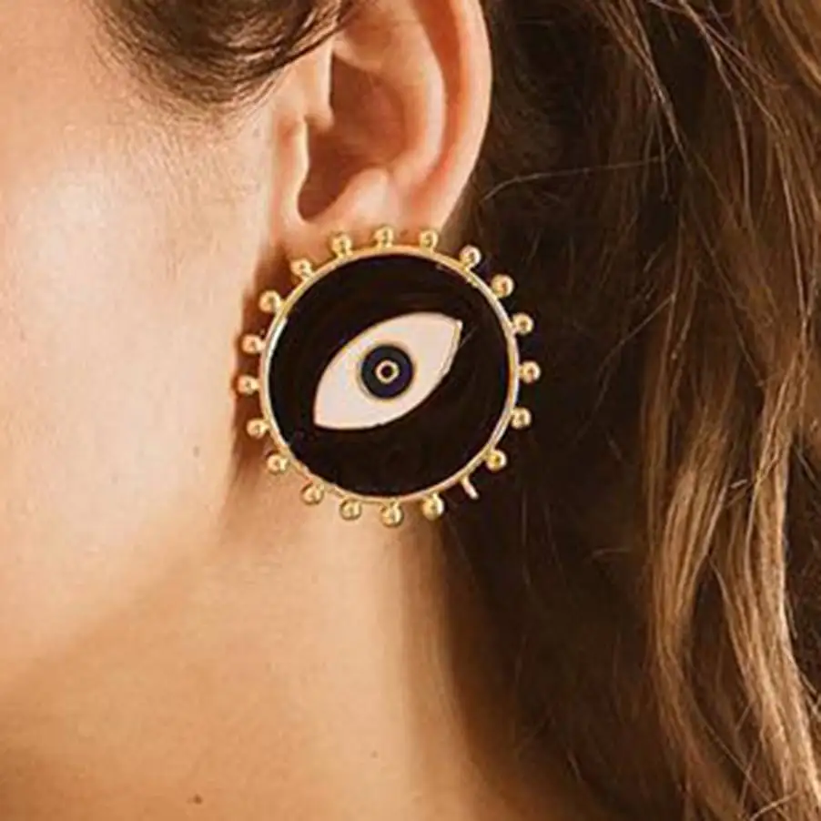 Celebrity Vintage Ethnic Metal Enamel Black Eyes Stud Earrings For Women Jewelry Fashion Punk Collection Earrings Accessories
Celebrity Vintage Ethnic Metal Enamel Black Eyes Stud Earrings For Women Jewelry Fashion Punk Collection Earrings Accessories