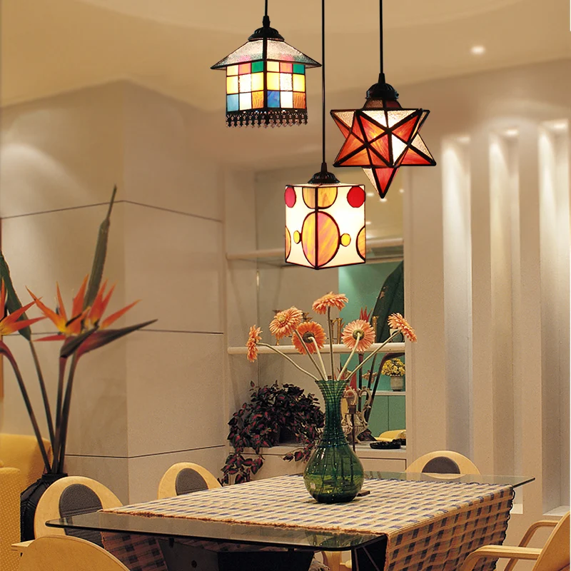 tiffany star pendant light stained glass restaurant bar dinging room kitchen hanging lighting | Лампы и освещение