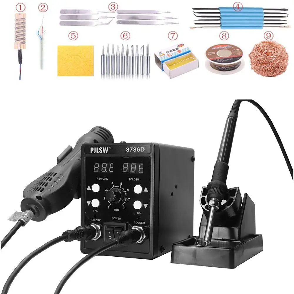 PJLSE 8786D 750W Blue Digital 2 In 1 SMD Rework Soldering Station Repair Welding Soldering Iron Set PCB Desoldering Tool
PJLSE 8786D 750W Blue Digital 2 In 1 SMD Rework Soldering Station Repair Welding Soldering Iron Set PCB Desoldering Tool