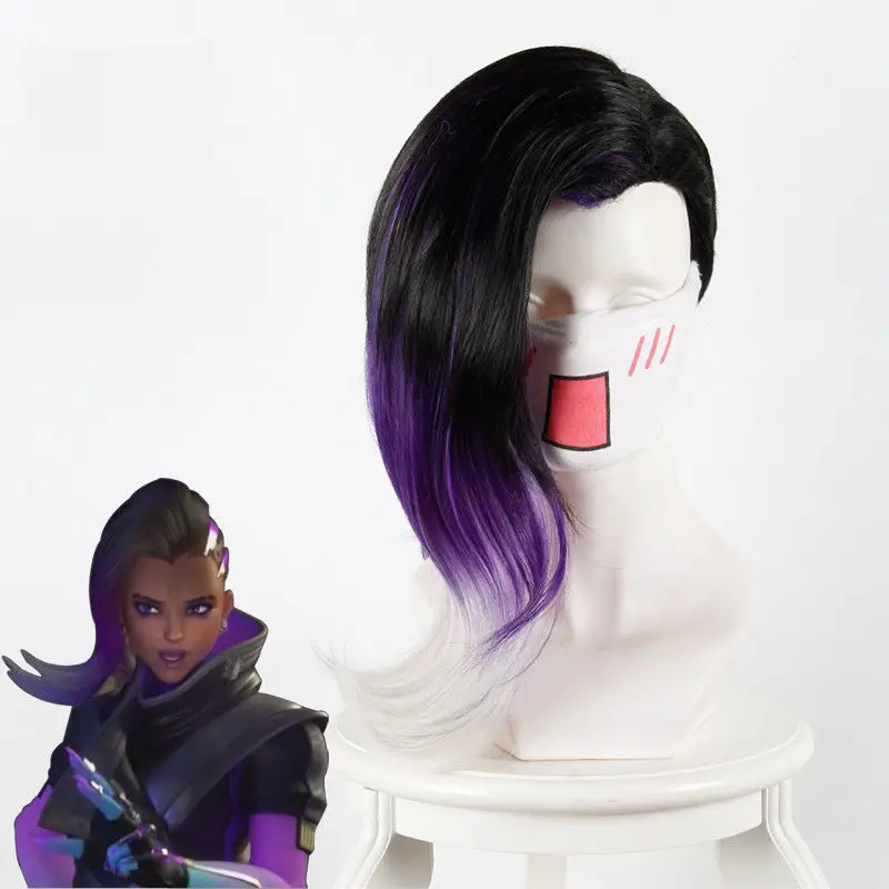 High Quality Game OW Sombra Wigs 40cm Black Purple Whtie Ombre Mixed Colors Curly Synthetic Hair Cosplay Wig + Wig Cap
High Quality Game OW Sombra Wigs 40cm Black Purple Whtie Ombre Mixed Colors Curly Synthetic Hair Cosplay Wig + Wig Cap