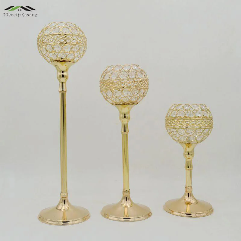 

10PCS/LOT Metal Gold Candle Holders With Crystal Retro Nice Stand Pillar Candlestick For Wedding Deco Portavelas Candelabra 0201