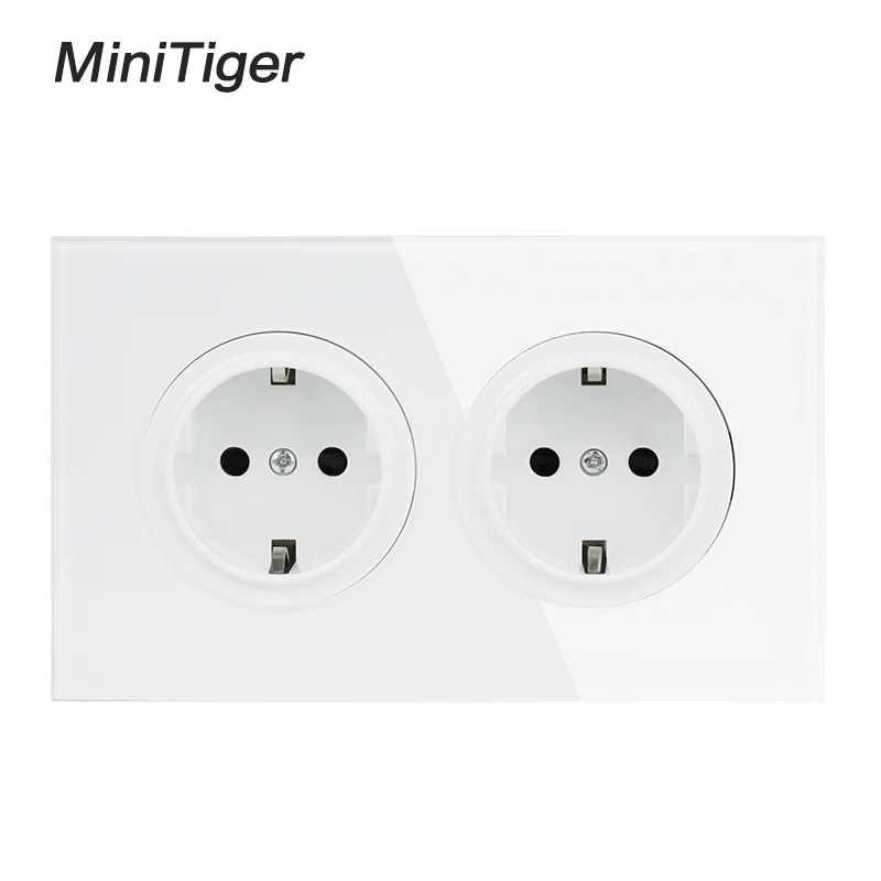 

Minitiger 146 Crystal Tempered Pure Glass Panel 16A Double EU Standard Wall Power Socket Grounded With Child Protective Lock