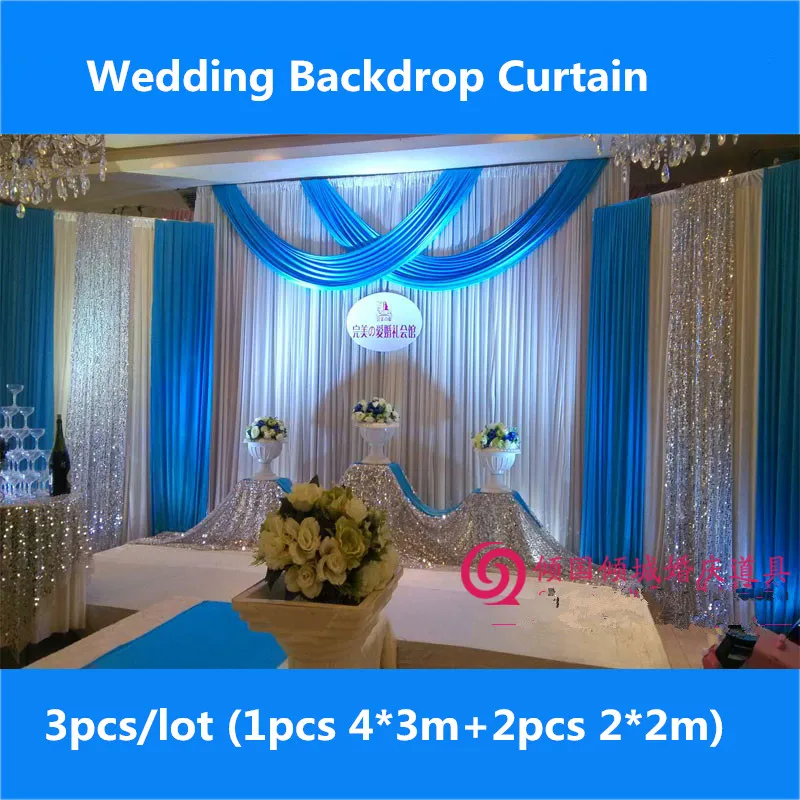 3pcs/lot (1pcs 4*3m+2pcs 2*2m) Wedding Party Backdrop Stage Background Curtain with Silver Swag Ice Silk Drape Party decoration
3pcs/lot (1pcs 4*3m+2pcs 2*2m) Wedding Party Backdrop Stage Background Curtain with Silver Swag Ice Silk Drape Party decoration