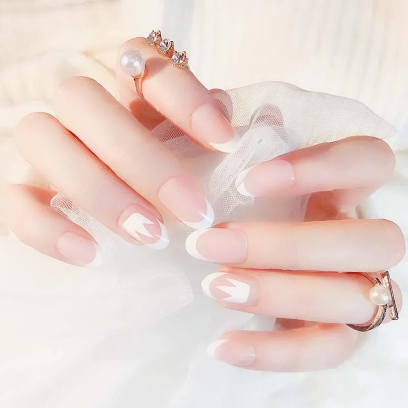 Женские Простые французские короткие накладные ногти с клеем для девочек