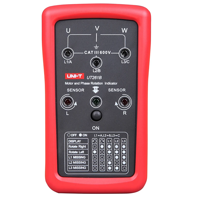 UNI-T UT261B, индикаторы последовательности фаз и вращения двигателя, последовательность фаз, неправильное вращение фазы двигателя
UNI-T UT261B, индикаторы последовательности фаз и вращения двигателя, последовательность фаз, неправильное вращение фазы двигателя