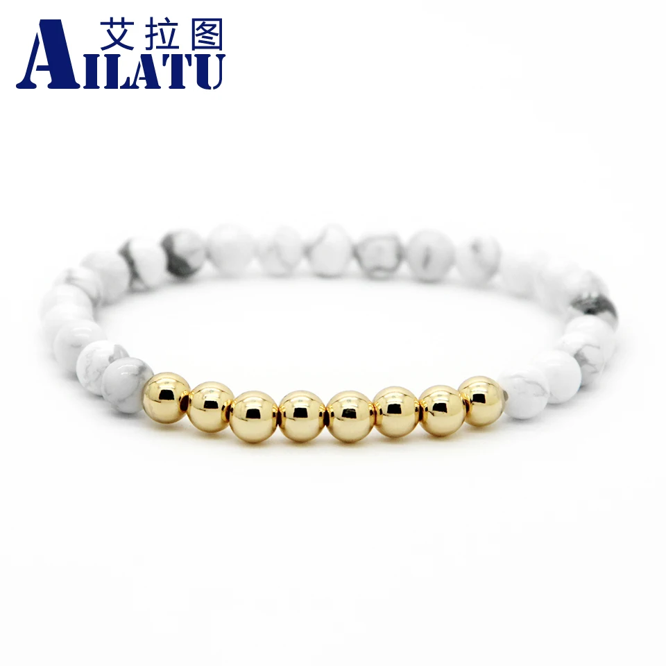 Ailatu 6 мм натуральный белый камень Howlite эластичная бусина мужской и женский