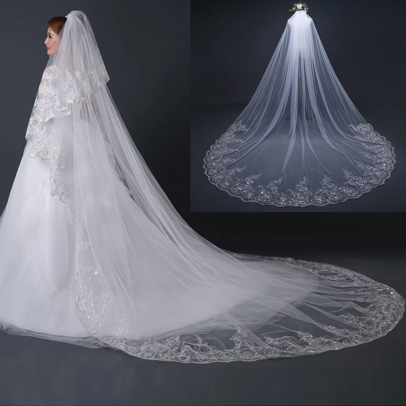 New 4M White Ivory Cathedral Wedding Veils Long Lace Edge Bridal Veil With Comb Wedding Accessories Bride Mantilla Hot Veil
New 4M White Ivory Cathedral Wedding Veils Long Lace Edge Bridal Veil With Comb Wedding Accessories Bride Mantilla Hot Veil