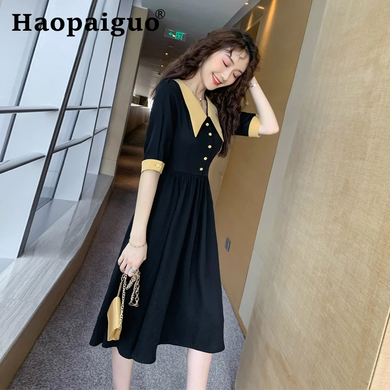 Big Swing Vintage Korean Dress Women Turn-down Collar Singer Button Reversible Two Side Summer Clothes for Women Black Dress
Big Swing Vintage Korean Dress Women Turn-down Collar Singer Button Reversible Two Side Summer Clothes for Women Black Dress