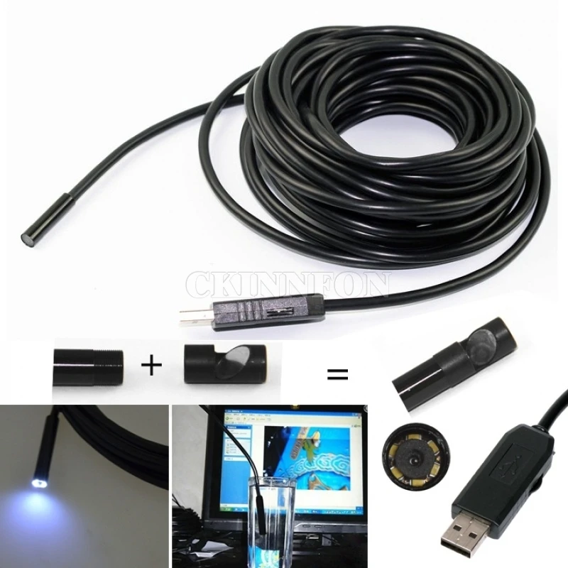 USB-эндоскоп объектив 5 м 7 мм водонепроницаемый 6 светодиодов | Электроника