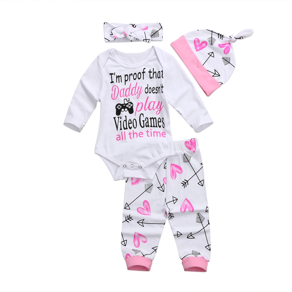 4PCS Newborn Infant Baby Girls Outfit Clothes Letter Bodysuit Jumpsuit Print Pants Set Clothes Fashion Casual Cotton Clothing
4PCS Newborn Infant Baby Girls Outfit Clothes Letter Bodysuit Jumpsuit Print Pants Set Clothes Fashion Casual Cotton Clothing
