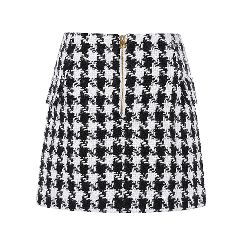 New Europe the women's double rows of metal lion deduct plover tweed package buttocks miniskirt skirts | Женская одежда