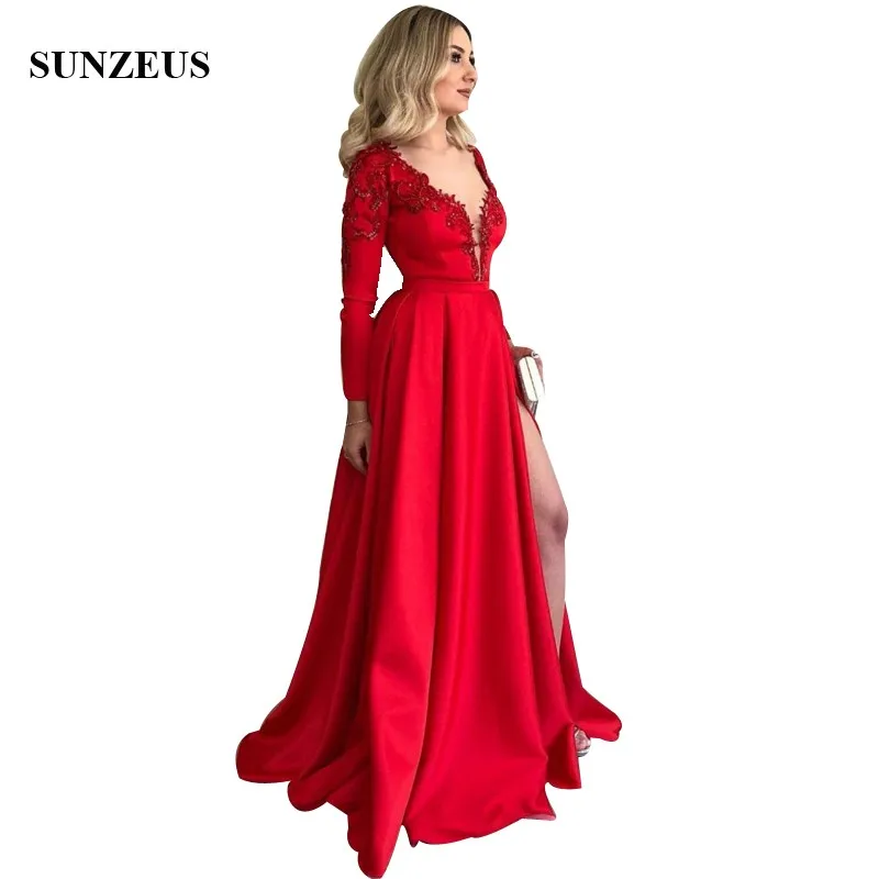 Long Sleeves Red Prom Dresses Beaded Appliques V-neck Sexy Party Gowns Split Side Formal Women Dress 2022 New
Long Sleeves Red Prom Dresses Beaded Appliques V-neck Sexy Party Gowns Split Side Formal Women Dress 2022 New