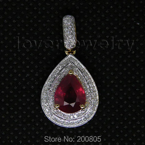 

LOVERJEWELRY New Elegant Pear 7x9mm Rubi Pendant Solid 14Kt Yellow Gold Real Diamond Red Ruby Pendant For Sale CA001