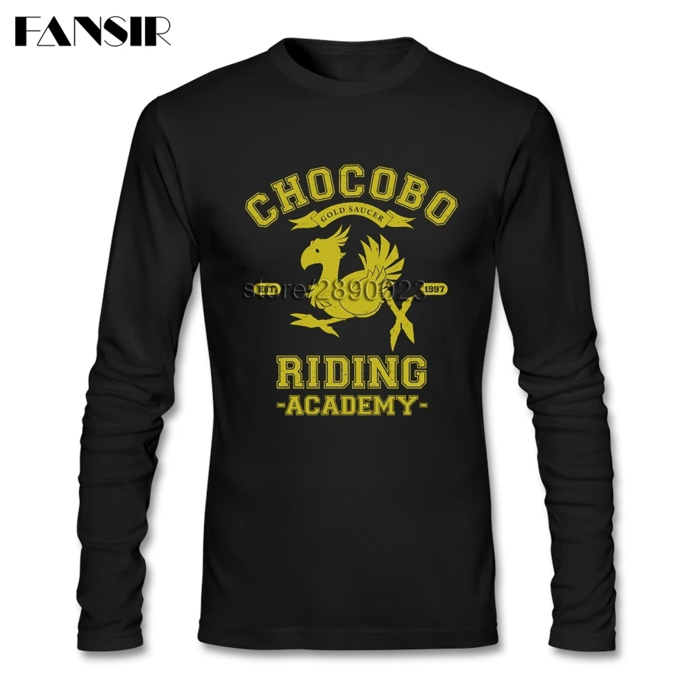 Забавные мужские футболки Chocobo с длинным рукавом и круглым вырезом Хлопковая