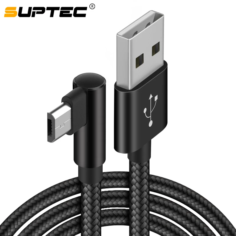 SUPTEC 90 градусов Micro USB кабель 2.4A Быстрая зарядка для передачи данных Кабель