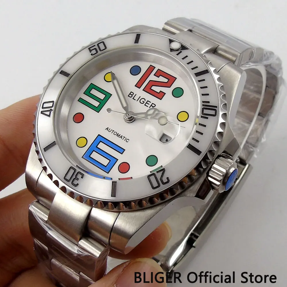 Solid BLIGER 40MM White Dial Sapphire Crystal Ceramic Bezel Date Magnifier Luminous MIYOTA Automatic Movement Men's Watch B29C
Solid BLIGER 40MM White Dial Sapphire Crystal Ceramic Bezel Date Magnifier Luminous MIYOTA Automatic Movement Men's Watch B29C