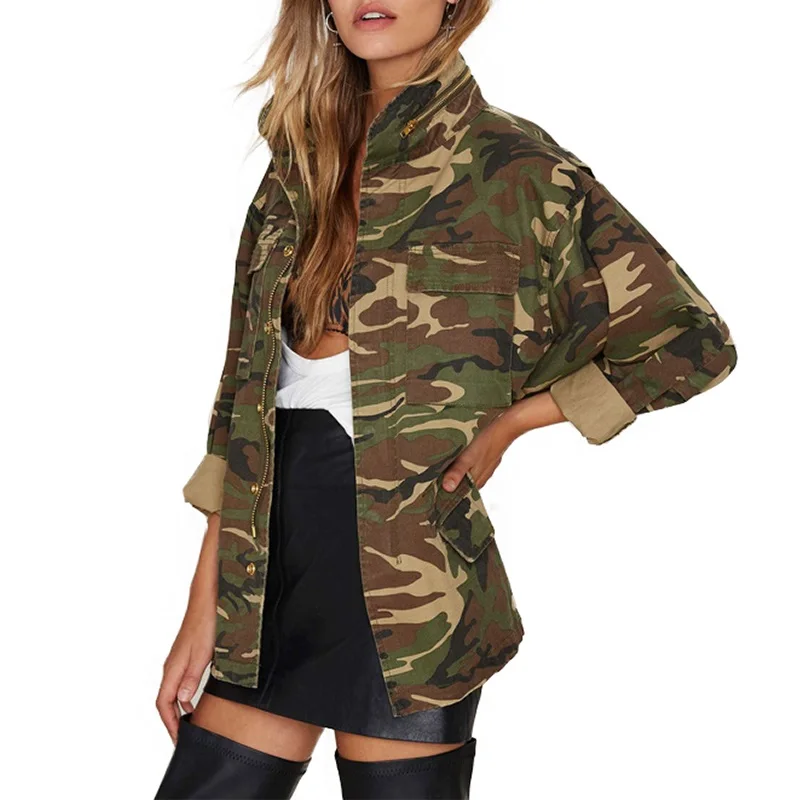 Women 2019 Spring Vintage Camouflage Army Green Zipper Button Jackets Blouses Outwear Coats Blouses female Jacket Wholesale
Women 2019 Spring Vintage Camouflage Army Green Zipper Button Jackets Blouses Outwear Coats Blouses female Jacket Wholesale