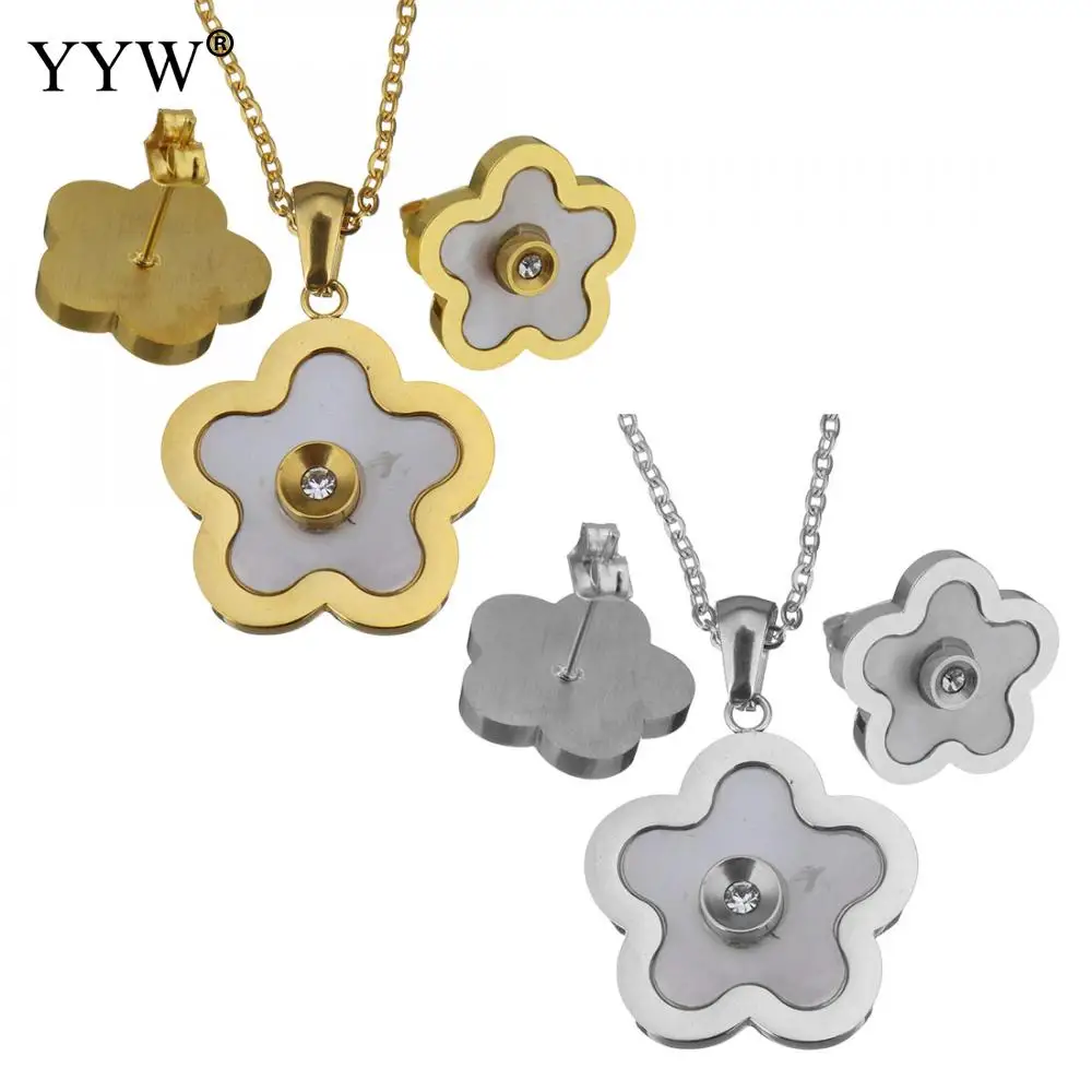 Fashion Stainless Steel Jewelry Sets Rhinestone Earring & Necklace White Shellchain Flower Plated Oval Chain Neckalce
Fashion Stainless Steel Jewelry Sets Rhinestone Earring & Necklace White Shellchain Flower Plated Oval Chain Neckalce