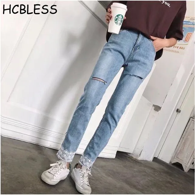 HCBLESS 2018 summer new women's cut hole pants lace jeans women's feet pants Slim was thin pants
HCBLESS 2018 summer new women's cut hole pants lace jeans women's feet pants Slim was thin pants