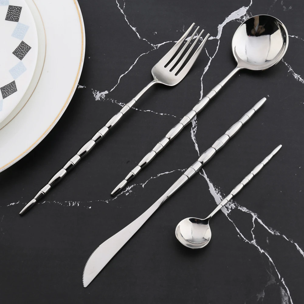 Hot Sale 4 pieces Bamboo Portugal silver Dinnerware 304 Stainless Steel Western Cutlery Kitchen Food Tableware Dinner Set
Hot Sale 4 pieces Bamboo Portugal silver Dinnerware 304 Stainless Steel Western Cutlery Kitchen Food Tableware Dinner Set