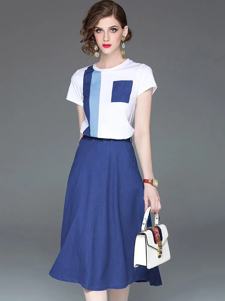 High Quality Fashion Designer Women Stripe Suit Commuter New T-shirt + A-line skirt Two-piece Female Elegant Sets Spring Trend
High Quality Fashion Designer Women Stripe Suit Commuter New T-shirt + A-line skirt Two-piece Female Elegant Sets Spring Trend