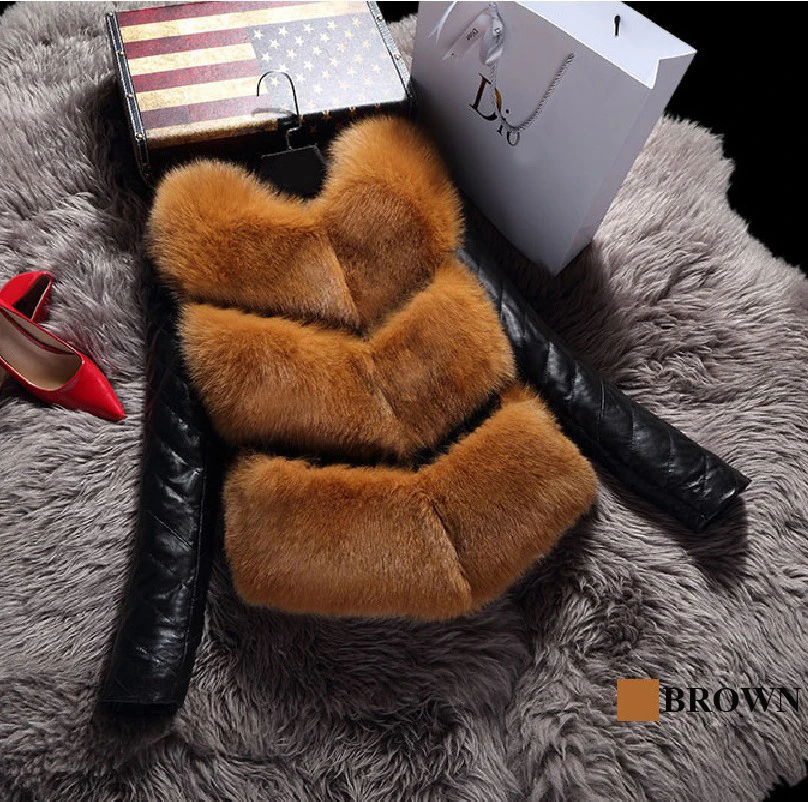 Detachable Sleeve Woman Winter Coat Of Fur Warm Faux Outwears PU Leather Fake Vest Jacket | Женская одежда