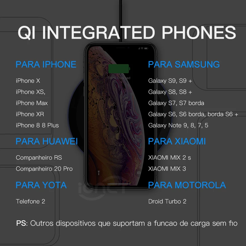 Быстрое беспроводное зарядное устройство iONCT 10 Вт для Samsung S8 S9 Plus Note 9 8 iPhone X Xs MAX XR Qi