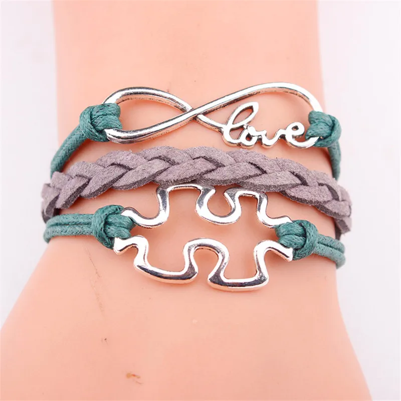 One Color Tibet Infinity Puzzle Pieces Autism Awareness Bracelet Handmade Leather Combined Jewelry as Gift
One Color Tibet Infinity Puzzle Pieces Autism Awareness Bracelet Handmade Leather Combined Jewelry as Gift