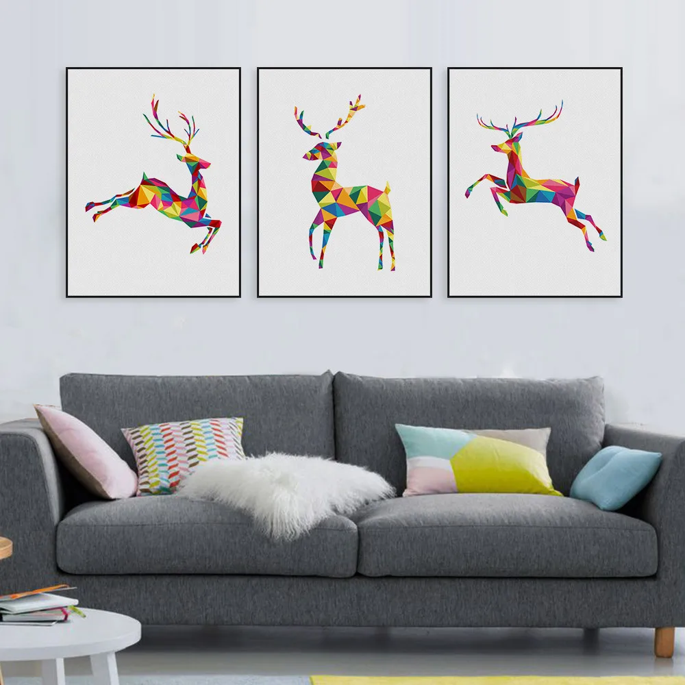 HAOCHU Nordic Craft Geometric 3D colorful Deer Running Reindeer Canvas Painting Modular Pictures For Bedroom Coffee Bar Decor
HAOCHU Nordic Craft Geometric 3D colorful Deer Running Reindeer Canvas Painting Modular Pictures For Bedroom Coffee Bar Decor