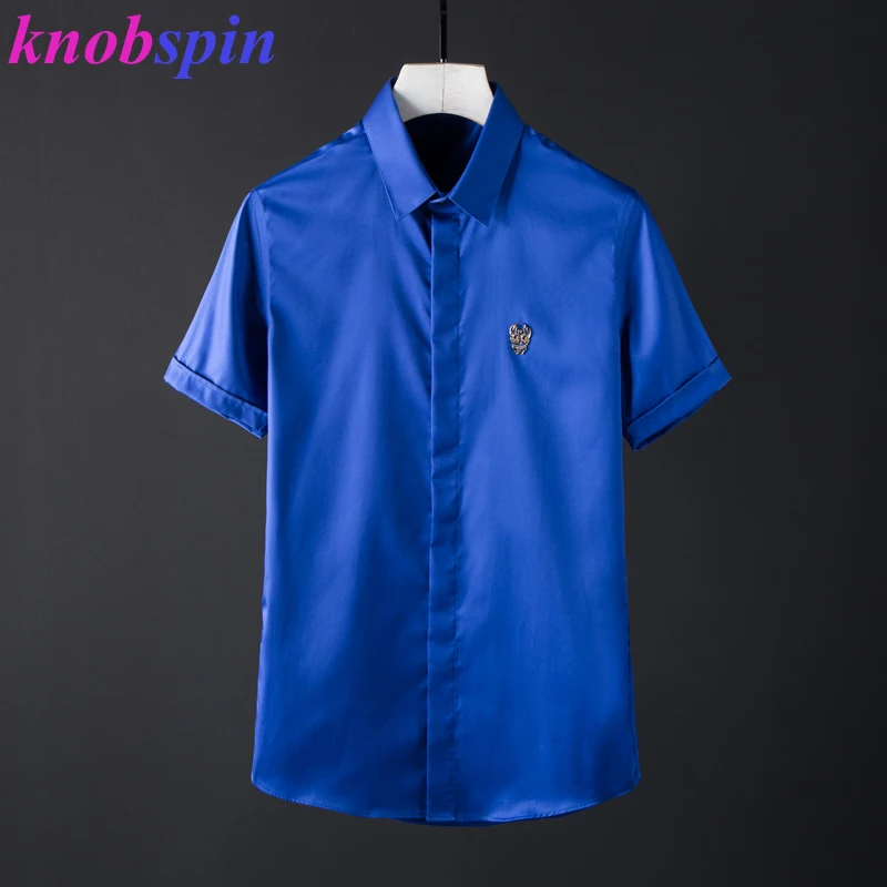 Brand Business male Summer Shirt Turn-down collar Short sleeve Slim Casual Chemise homme Back Beading Skull Camisas Shirts men
Brand Business male Summer Shirt Turn-down collar Short sleeve Slim Casual Chemise homme Back Beading Skull Camisas Shirts men