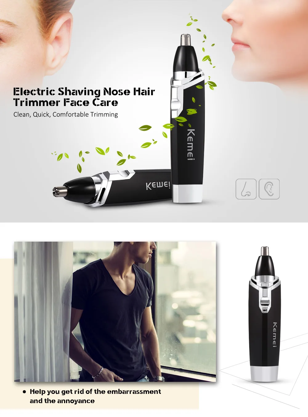 Электрический триммер Kemei KM 6512 для бритья волос в носу уход за лицом и ушками