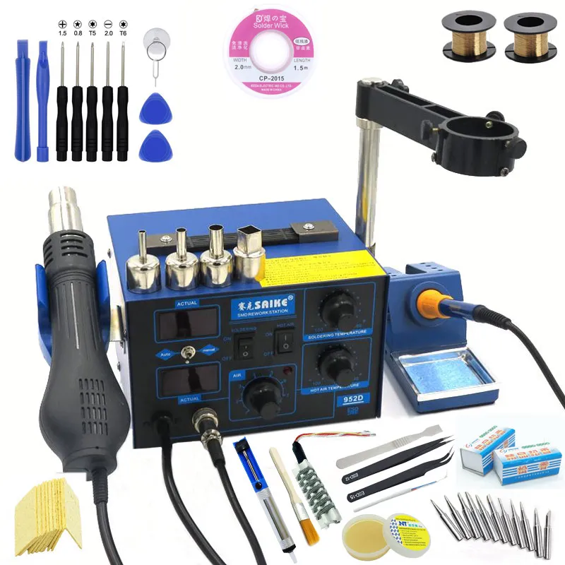 2 in 1 BGA Rework Soldering Station Saike 952D Hot Air Gun Hairdryer Soldering Iron 220V or 110V Power Tools Electric
2 in 1 BGA Rework Soldering Station Saike 952D Hot Air Gun Hairdryer Soldering Iron 220V or 110V Power Tools Electric