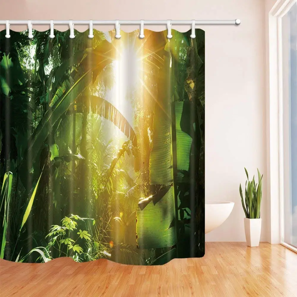 Tropical Rainforest Decor Sunshine into Banana Leaves Jungle Shower Curtains Polyester Fabric Waterproof Shower Curtain
Tropical Rainforest Decor Sunshine into Banana Leaves Jungle Shower Curtains Polyester Fabric Waterproof Shower Curtain