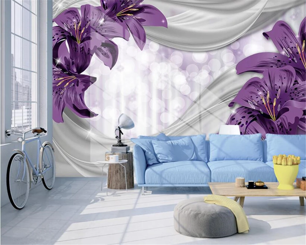 Beibehang Custom purple Lily Flower Silk Wall Mural Photo Wall Landscape Room Wallpaper Living Room Home Decor papier peint
Beibehang Custom purple Lily Flower Silk Wall Mural Photo Wall Landscape Room Wallpaper Living Room Home Decor papier peint