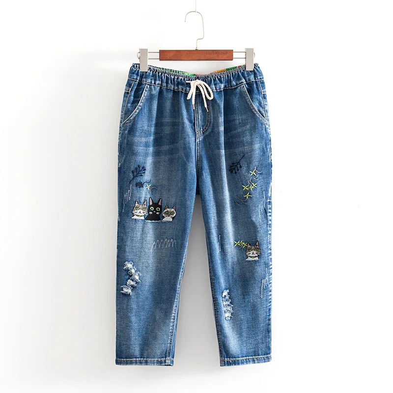 Denim Pencil Pants Trousers Woman Summer Plus Size Embroidery Loose Calf Length High Elastic Waist 2019 Large Hole Trousers
Denim Pencil Pants Trousers Woman Summer Plus Size Embroidery Loose Calf Length High Elastic Waist 2019 Large Hole Trousers