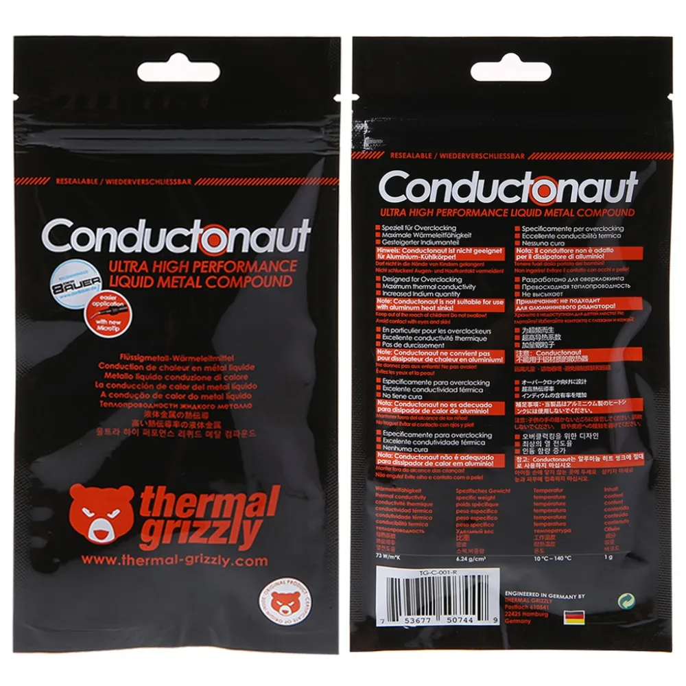 1g Thermal Grizzly Conductonaut 1g Graphics card CPU GPU Cooling liquid metal Thermal Compound Cooler fan Thermal Grease 73 W/mk
1g Thermal Grizzly Conductonaut 1g Graphics card CPU GPU Cooling liquid metal Thermal Compound Cooler fan Thermal Grease 73 W/mk