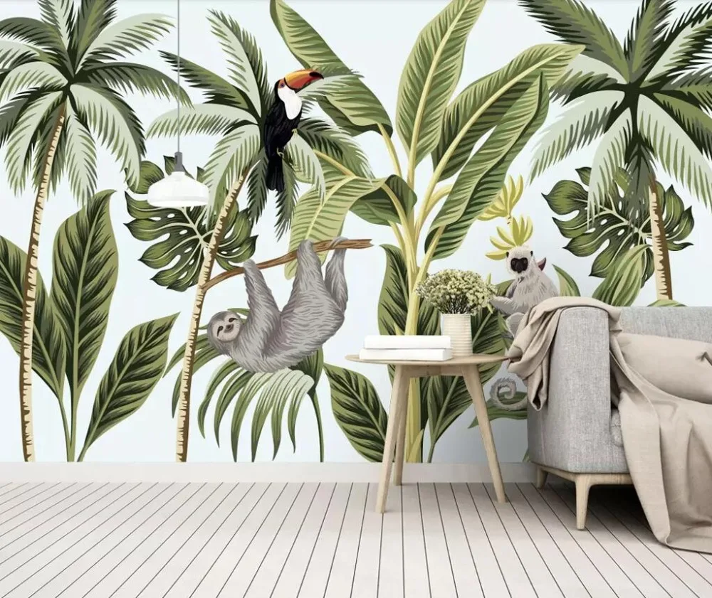 Modern simple European medieval hand-painted rainforest plant mural background wall
Modern simple European medieval hand-painted rainforest plant mural background wall