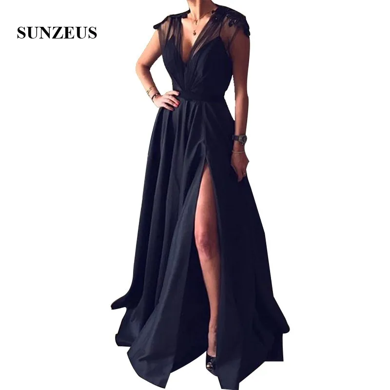 A-line V-neck Cap Sleeves Black Evening Dresses With Appliques On Shoulders Elegant Long Satin Party Gowns For Women
A-line V-neck Cap Sleeves Black Evening Dresses With Appliques On Shoulders Elegant Long Satin Party Gowns For Women