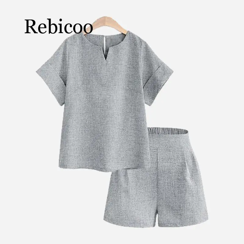 summer Women two piece set Casual Cotton tops + short Soild Female Office plus size Suit Set Short Sleeve Sets
summer Women two piece set Casual Cotton tops + short Soild Female Office plus size Suit Set Short Sleeve Sets