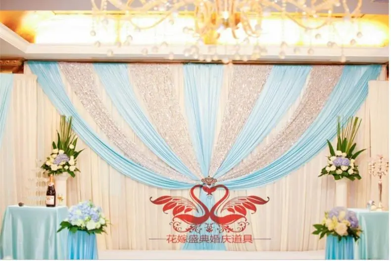 3M*6M Light Blue Shiny Wedding backdrop wih beautiful swags bling Weding stage curtain
3M*6M Light Blue Shiny Wedding backdrop wih beautiful swags bling Weding stage curtain
