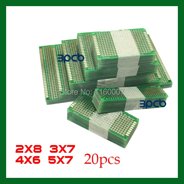 20 шт. 5x7 4x6 3x7 2x8 см PCBs PCB прототип пустая печатная плата 2 слоя двухсторонняя