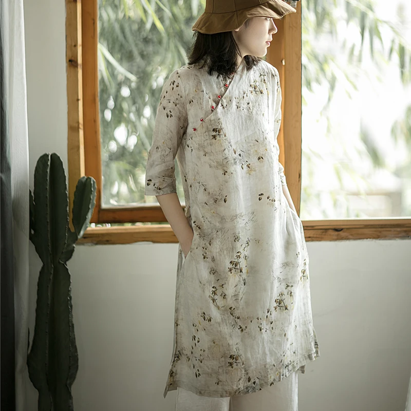 SCUWLINEN Vestidos 2020 NEW Spring Summer Women Dress Vintage Print Zen Jade Buttons Loose Double Layer Ramie Dresses P038
SCUWLINEN Vestidos 2020 NEW Spring Summer Women Dress Vintage Print Zen Jade Buttons Loose Double Layer Ramie Dresses P038