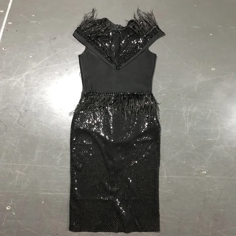 Babatique 2019 Summer Dress New Style Black Short Sleeve Bandage Dress Feather Mesh Design Women Party Midi Dress Wholesale 
Babatique 2019 Summer Dress New Style Black Short Sleeve Bandage Dress Feather Mesh Design Women Party Midi Dress Wholesale