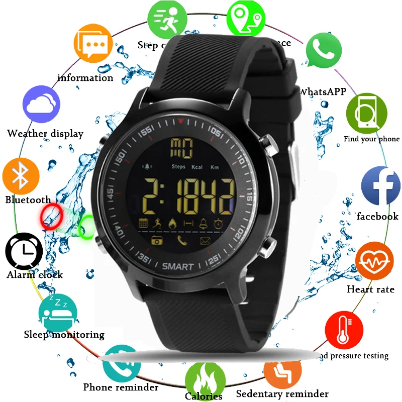 Мужские спортивные умные часы Bluetooth водонепроницаемые IP68 поддержка вызова и SMS